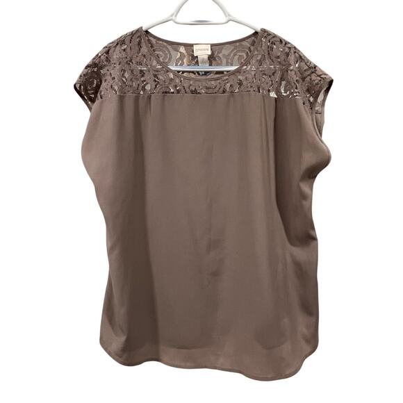 Chico’s Lace Yoke Blouse Size 2 (L) Mauve Pink Cap Sleeve Semi Sheer Dressy Top - Picture 1 of 9